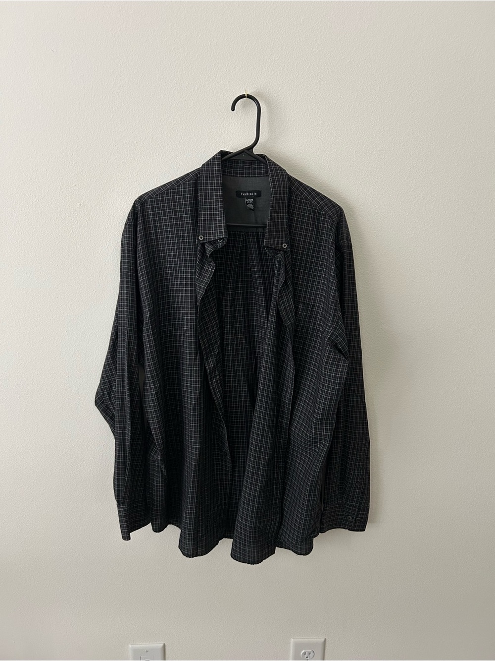Van Heusen Black Plaid Button-Up Shirt Jacket